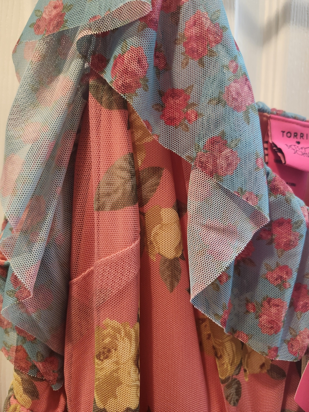 Betsey Johnson Coral Pink and Yellow Floral Ruffle Maxi Dress--NWT 3X - Picture 4 of 4